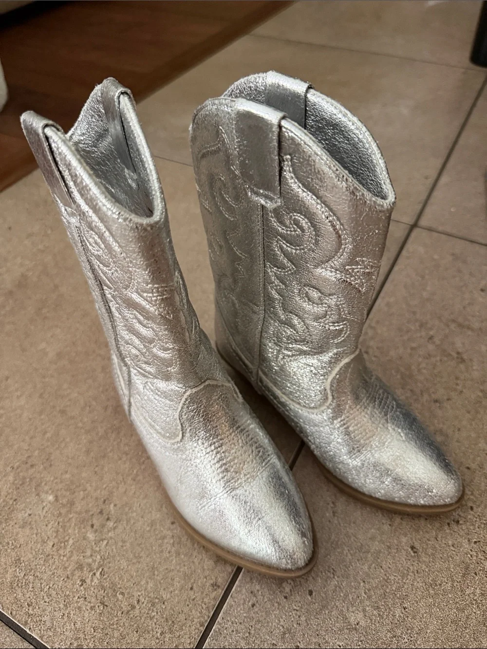 Tucker + Tate Metallic Silver Kids Cowboy Boots